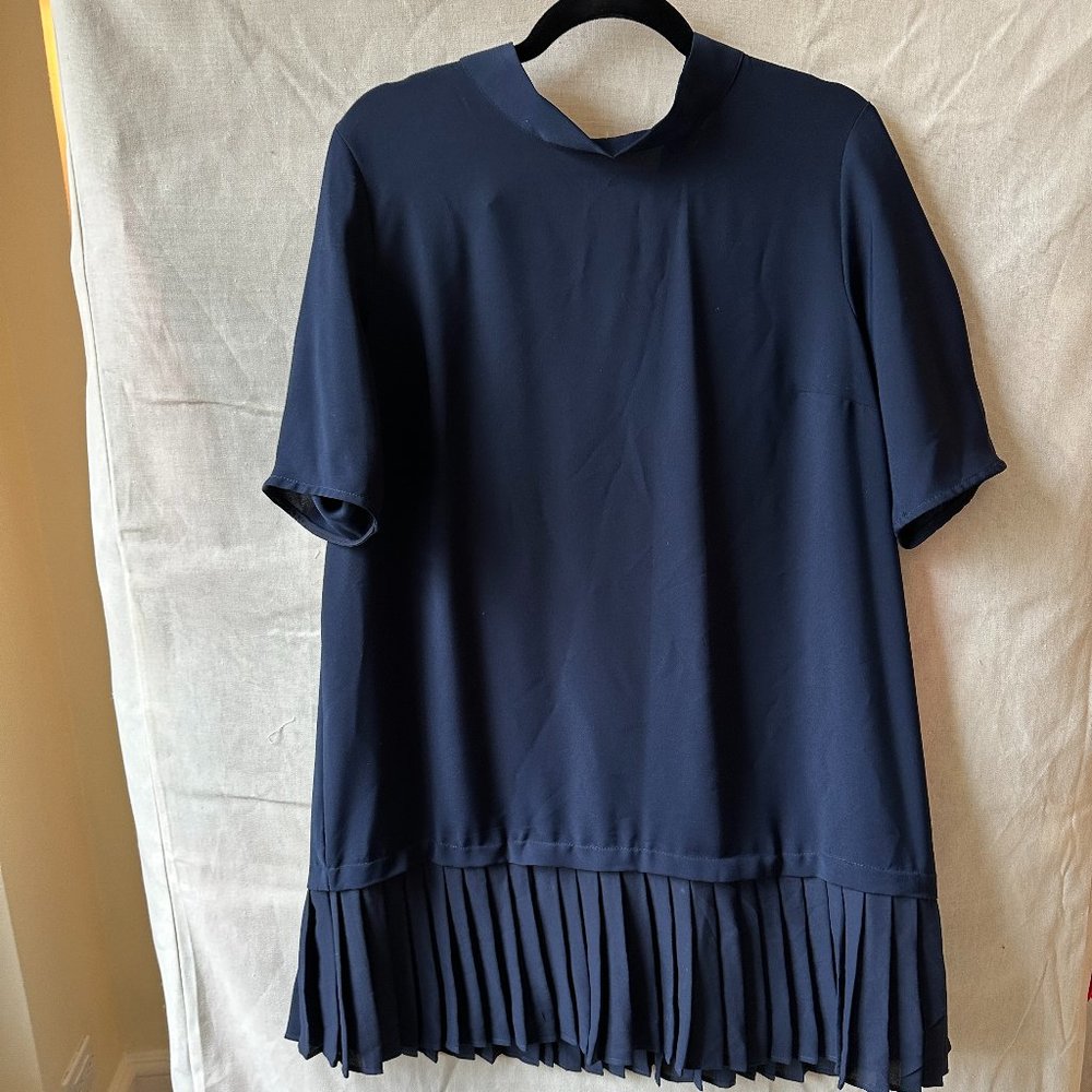 Navy blue pleated mock neck dress  - new with tags